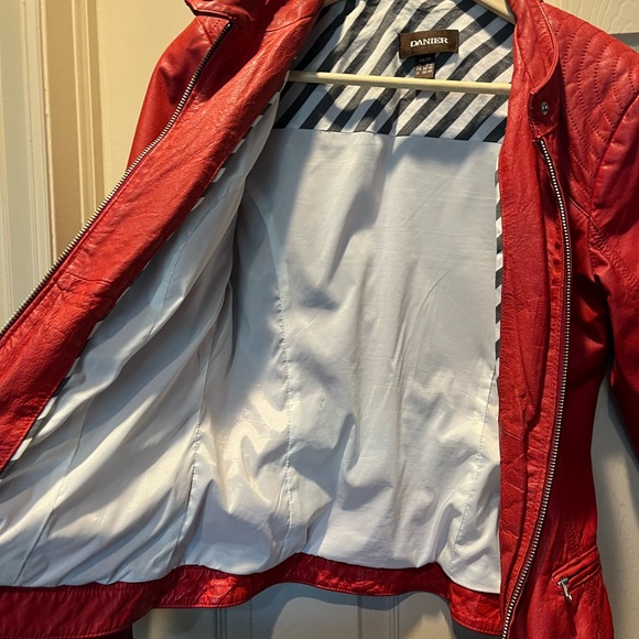 Red Leather Moto Style Jacket by Danier - Picture 6 of 9